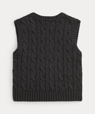 【美品】ラルフローレン　コットンニット　ケーブルベスト　ホースロゴ刺繍 ケーブルニット コットン セーター ベスト（ベスト）｜POLO