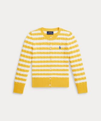 Polo by Ralph Lauren イエロー カーディガン S ケーブルニット コットン Vネック カーディガン