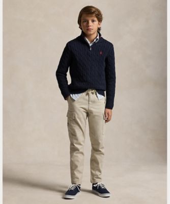 ケーブルニット コットン クォータージップ セーター