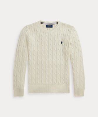 【リネン混、ケーブルニット】ラルフローレン古着コットンニットホース無アメカジL. ケーブルニット コットン セーター CWPOSWEY6820561