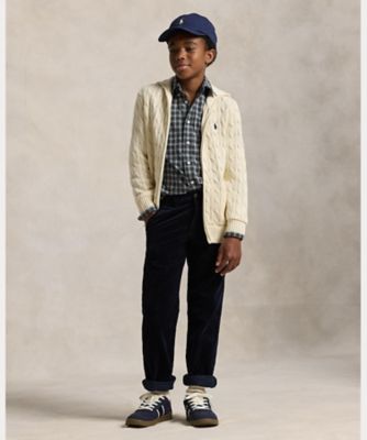 ケーブル コットン フーデッド フルジップ セーター