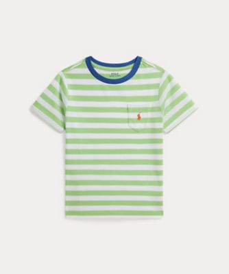 ぽてページ ストライプド コットン ジャージー ポケット Tシャツ