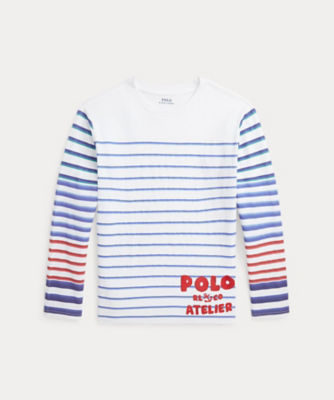 ＜三越伊勢丹/公式＞ POLO RALPH LAUREN CHILDRENS WEAR /ポロ ラルフ ローレン チルドレンズウェア ストライプド ロゴ コットン ロングスリーブ Tシャツ 100ホワイト トップス【三越伊勢丹/公式】