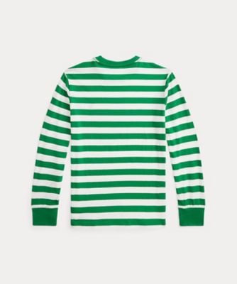 ストライプド コットン ロングスリーブ Tシャツ