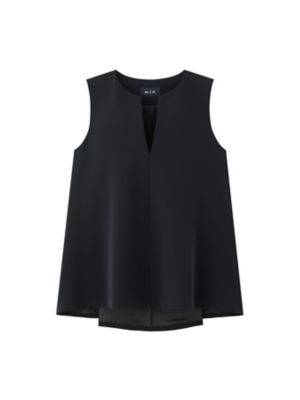 m，i，d， navy/エムアイディー ネイビー スリットノースリーブフレアブラウス