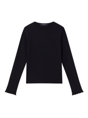 ＜m，i，d， navy＞フリルカフスワイドリブ長袖ニットニットプルオーバー