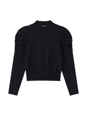 ＜m，i，d， navy＞ギャザーパフスリーブニットプルオーバー