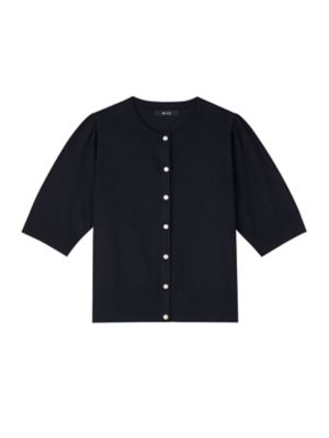 ＜m，i，d， navy＞パフスリーブクルーネックニットカーディガン