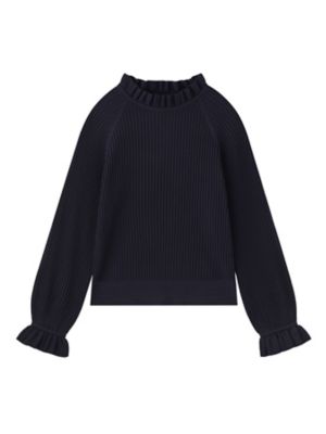 ＜m，i，d， navy＞フリルデザイン長袖リブニット　Ｇ７４３－３０１