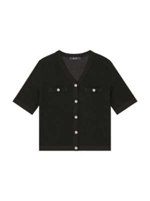 ＜m，i，d， navy＞Ｖネックリブ半袖シアーカーディガン　Ｇ７４５－３０１