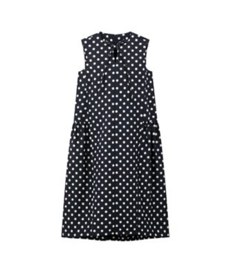 ＜m，i，d， navy＞グログランキーネックリボンドットワンピース