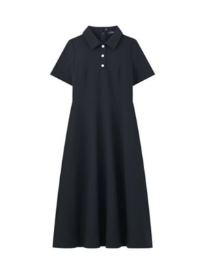 m，i，d， navy/エムアイディー ネイビー サッカーストレッチ襟付ワンピース　Ｇ９４５－３０１