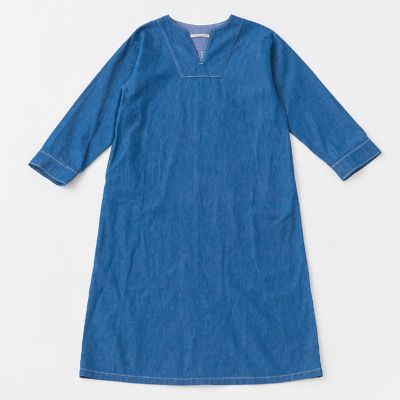 GRANDMA MAMA DAUGHTER (Women)/グランマ ママ ドーター 6.5OZデニム キーネックスモックワンピース 24L.INDIGO ワンピース・ドレス【三越伊勢丹/公式】
