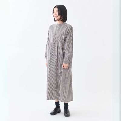 GRANDMA MAMA DAUGHTER レトロチェックスタンドワンピース チェックバンドカラービブワンピース | GRANDMA MAMA DAUGHTER