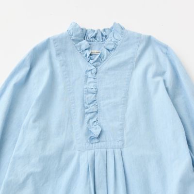 インディゴシャンブレーフリルネックワンピース | GRANDMA MAMA