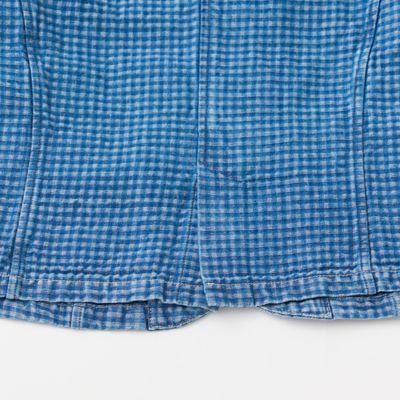 【45R】45rpm リネンヒッコリー 3Bジャケット ライトブルー 1 INDIGO CHECK』ビッグポケットスタンドテーラード