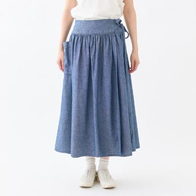 グランママドーター　スカート ムラ糸シャンブレー ギャザーラップスカート | GRANDMA MAMA