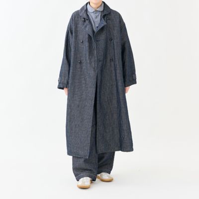 Indigo Check」 ラウンドカラーコート | GRANDMA MAMA