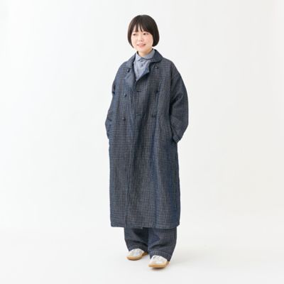 Indigo Check」 ラウンドカラーコート | GRANDMA MAMA