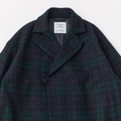 美品✨GRANDMA MAMA DAUGHTER チェッククラシカルコート GRANDMA MAMA DAUGHTER｜ラウンドカラーロングトレンチコート