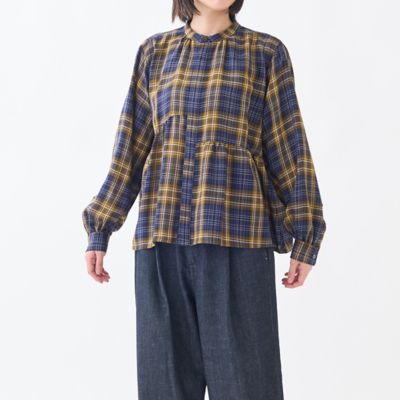 ＜GRANDMA MAMA DAUGHTER (Women)＞チェックアシメギャザー切替シャツ