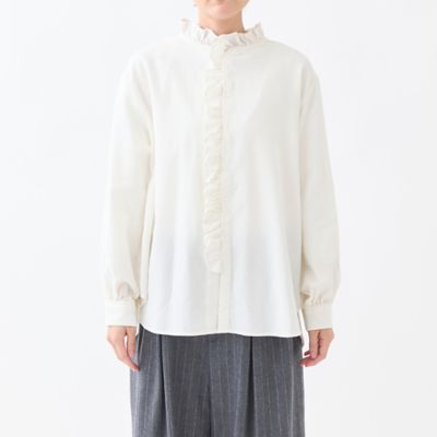 ＜GRANDMA MAMA DAUGHTER (Women)＞綿ウールビエラフリルカラーシャツ