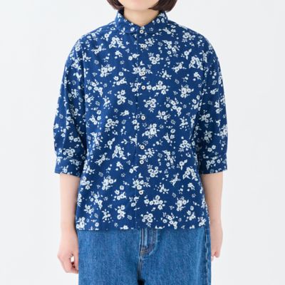 ＜GRANDMA MAMA DAUGHTER (Women)＞『Ｉｎｄｉｇｏ　Ｂｌｏｏｍ』ラウンドカラーシャツ