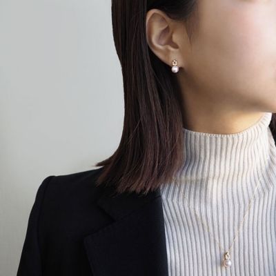 Ｋ１０ＹＧアコヤパール／ダイヤモンドピアス