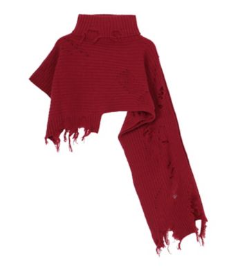 CRUSHED RIB DAMAGED 2WAY WOOL SCARF