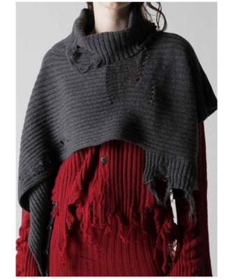 CRUSHED RIB DAMAGED 2WAY WOOL SCARF