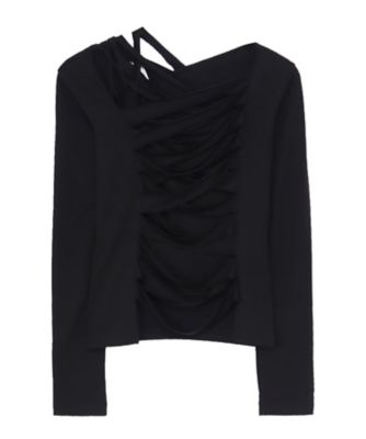 ＜LIMI feu (Women)＞ＰＬＡＩＮ　ＳＴＩＴＣＨ　ＳＬＩＴ　ＣＲＯＳＳ　ＴーＳＨＩＲＴ　ＬＬーＴ０１ー１３８