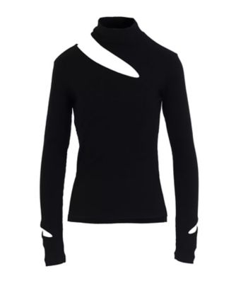 ＜LIMI feu (Women)＞ＣＯＴＴＯＮ　ＲＡＹＯＮ　ＲＩＢ　ＳＬＩＴ　ＨＩＧＨ　ＮＥＣＫ　ＴーＳＨＩＲＴ　ＬＬーＴ０３ー０４１