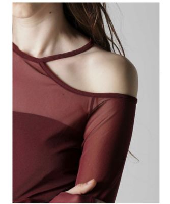 TULLE TIGHT OPEN SHOULDER TーSHIRT