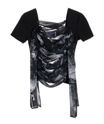 ＜LIMI feu (Women)＞ＳＴＲＩＰＥ　ＲＩＢＢＯＮ　ＬＡＣＥーＵＰ　ＢＬＯＵＳＥ　ＬＰーＢ０３ー２１７