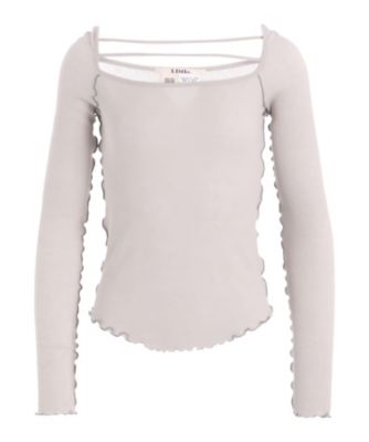 ＜LIMI feu (Women)＞ＲＩＢ　ＳＴＩＴＣＨ　ＳＱＵＡＲＥ　ＮＥＣＫ　ＬＯＮＧ　ＳＬＥＥＶＥ　ＴーＳＨＩＲＴ　ＬＰーＴ２１ー２３７
