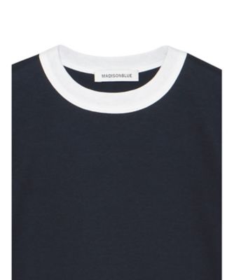 BIーCOLOR TRIM CREW NECK L／S TEE  