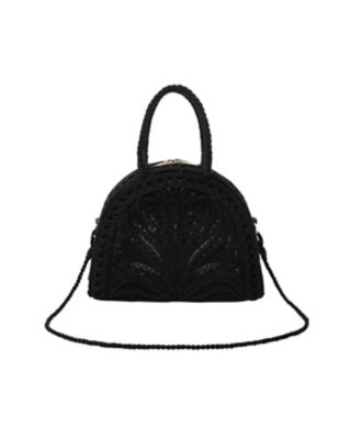  クロゴウチ Cording Embroidery Demi Lune Handbag BLACK ハンドバッグ
