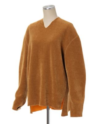 マメクロゴウチ V-Neck Double Face Knitted Top www