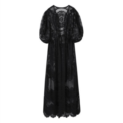 Curtain Lace Drawstring Waist Coat black | mdh.com.sa