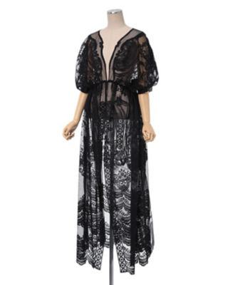 Curtain Lace Drawstring Waist Coat black-