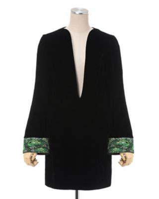 Embroidered Velvet Plunge Mini Dress
