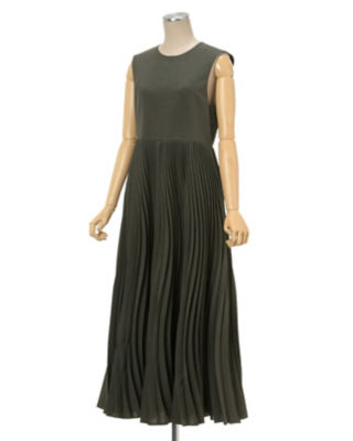 Curved Pleated Sleeveless Dress - khaki | tradexautomotive.com