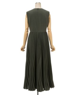 Curved Pleated Sleeveless Dress - khaki | tradexautomotive.com