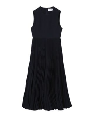 Mame Curved Pleated Dress - navy