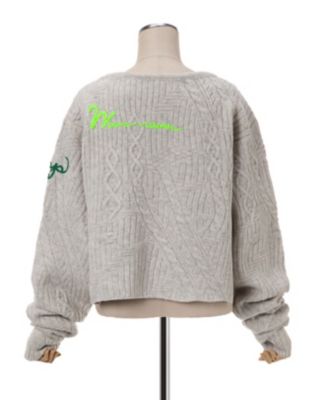 Ｃａｂｌｅ　Ｋｎｉｔ　Ｌｏｏｓｅ　Ｔｏｐ　ｗｉｔｈ　Ｈａｎｄ　Ｓｔｉｔｃｈｅｄ　Ｌｅｔｔｅｒ