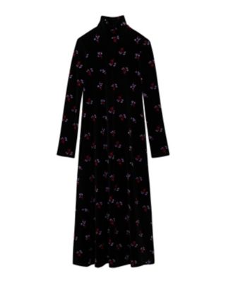 Ｆｌｏｒａｌ　Ｖｅｌｏｕｒ　Ｊａｃｑｕａｒｄ　Ｈｉｇｈ　Ｎｅｃｋ　Ｄｒｅｓｓ