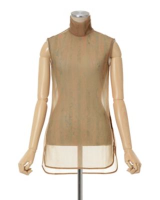 Marble Print Sheer Jersey High Neck 