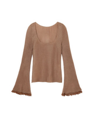 Ｂｅａｄｅｄ　Ｆｌａｒｅｄ　Ｓｌｅｅｖｅ　Ｋｎｉｔ　Ｔｏｐ