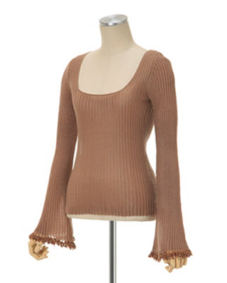 Ｂｅａｄｅｄ　Ｆｌａｒｅｄ　Ｓｌｅｅｖｅ　Ｋｎｉｔ　Ｔｏｐ