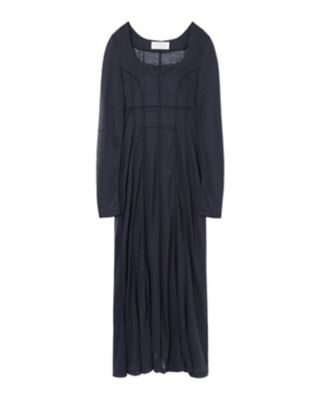 Mame Kurogouchi マメ LIGHT WOOL MAX GABADINE V-NECK DRESS MAME KUROGOUCHI | Light Wool Max Gabadine V-Neck Dress．Navy